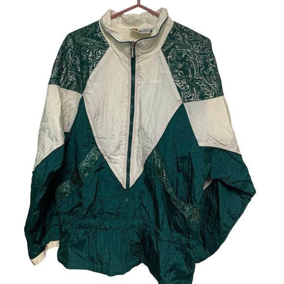 Energy Zone Vintage 80's Women's Nylon Sweatsuit Green White Jacket and Pants - Picture 2 of 9